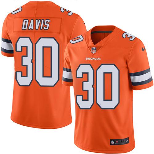 Nike Broncos #30 Terrell Davis Orange Men's Stitched NFL Limited Rush Jersey - Click Image to Close